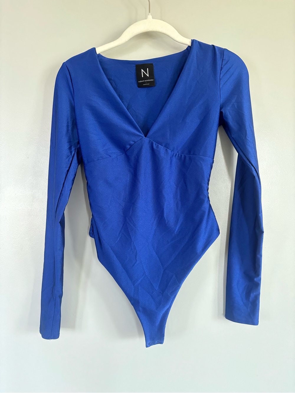 💙 Naked Wardrobe Royal Blue Long Sleeve V-Neck One-Piece Bodysuit Size S